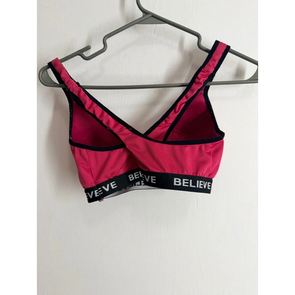 Believe Pink Sports Bra Padded Criss Cross Back Activewear Fuchsia Medium